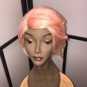 Pink cute crop Lace Front wig human %100